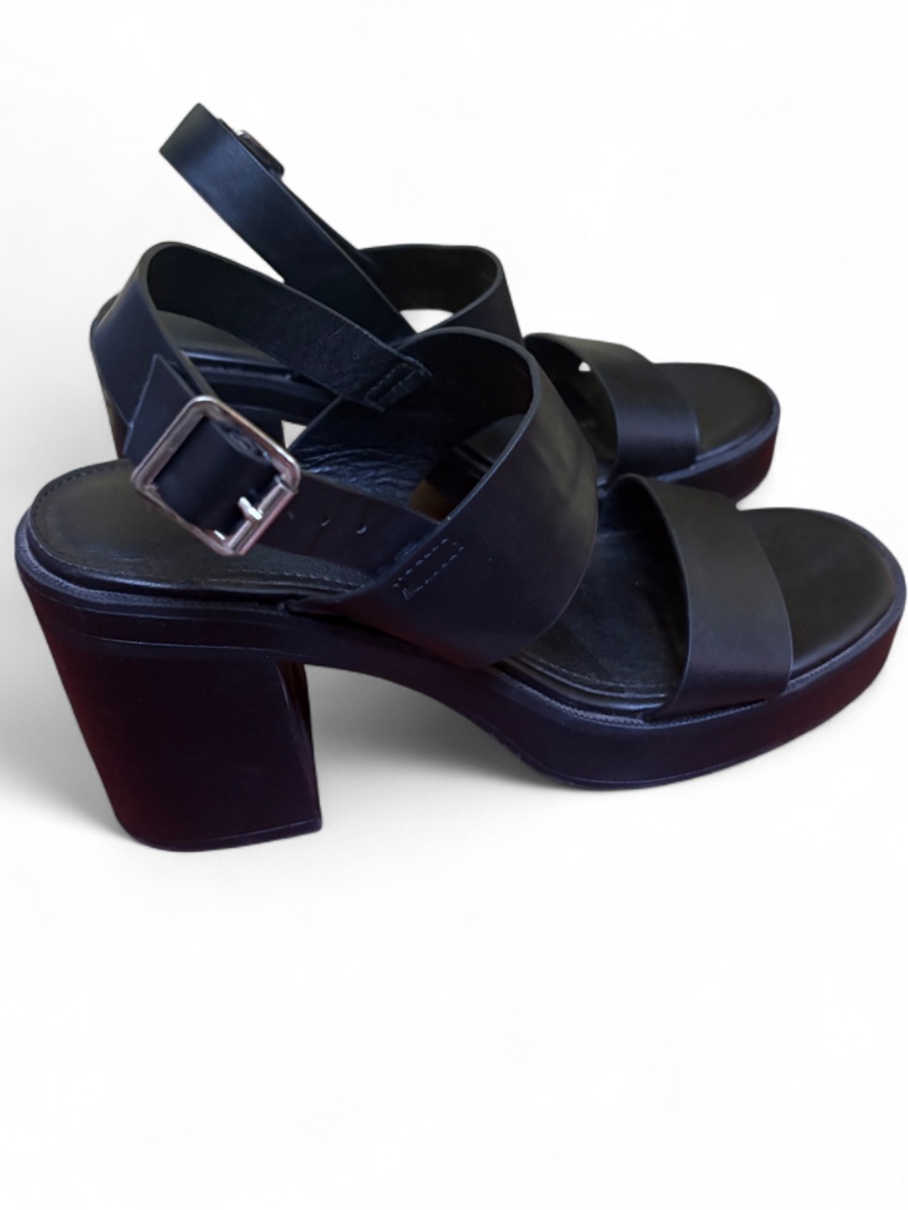 Steve Madden Black Leather Platform Block Heel Sandals